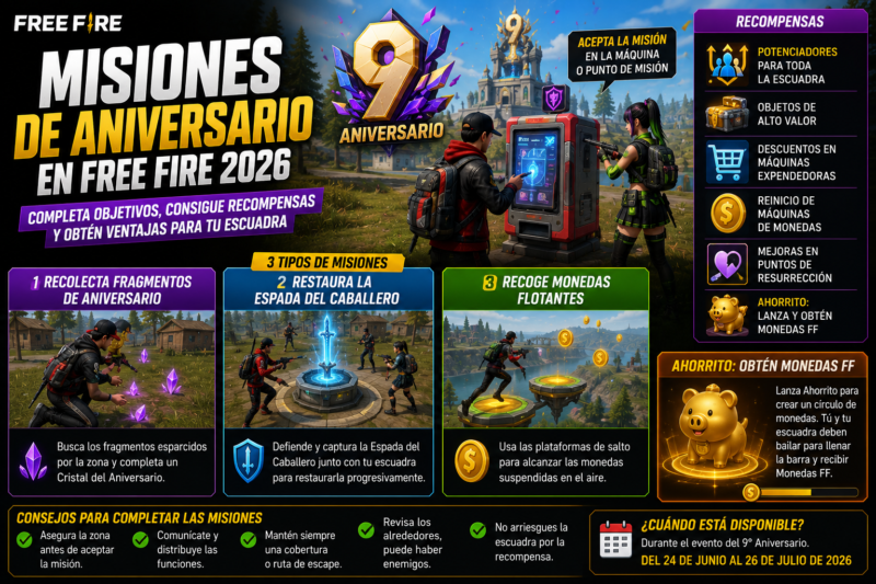 Misiones de aniversario en Free Fire 2026: guía y recompensas