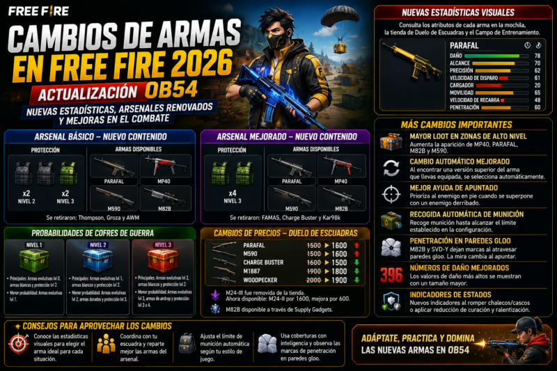 Cambios de armas en Free Fire 2026: guía completa de OB54