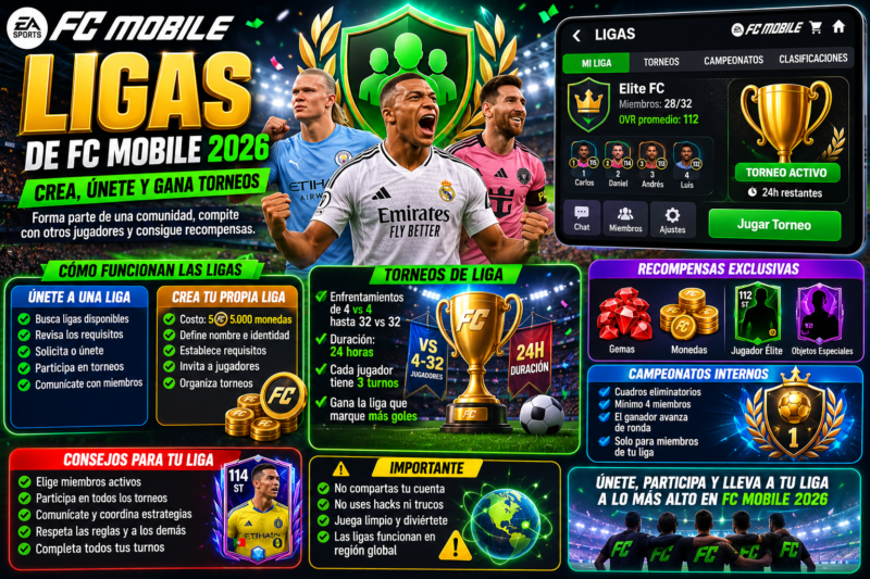 Título SEO: Ligas de FC Mobile 2026: cómo crear, unirse y ganar torneos