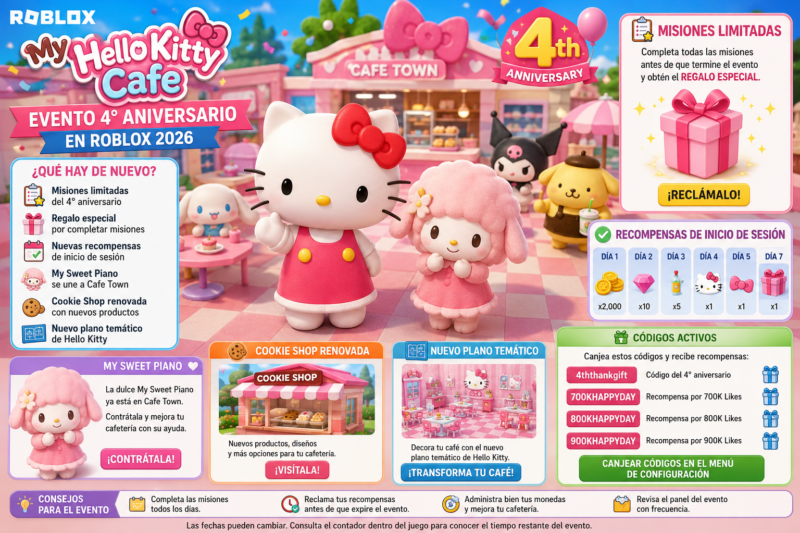 Evento de My Hello Kitty Cafe en Roblox 2026: recompensas