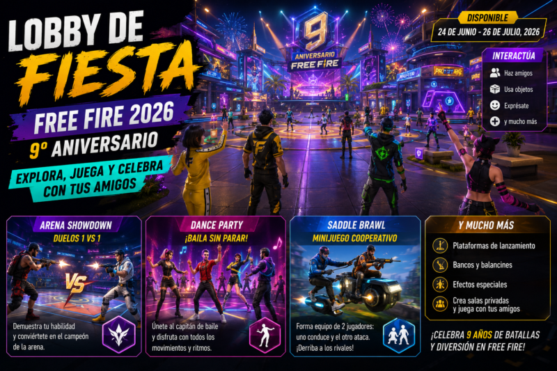 Lobby de Fiesta de Free Fire 2026: actividades y minijuegos