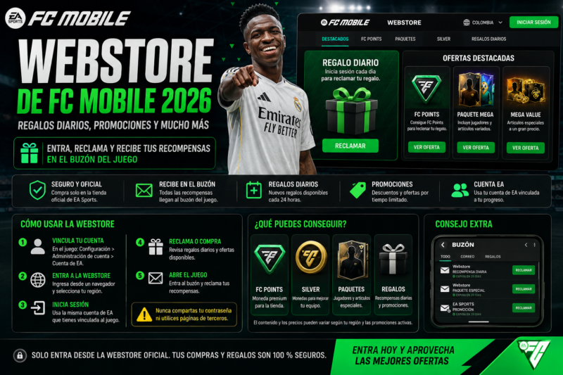 Webstore de FC Mobile 2026: regalos diarios y compras seguras